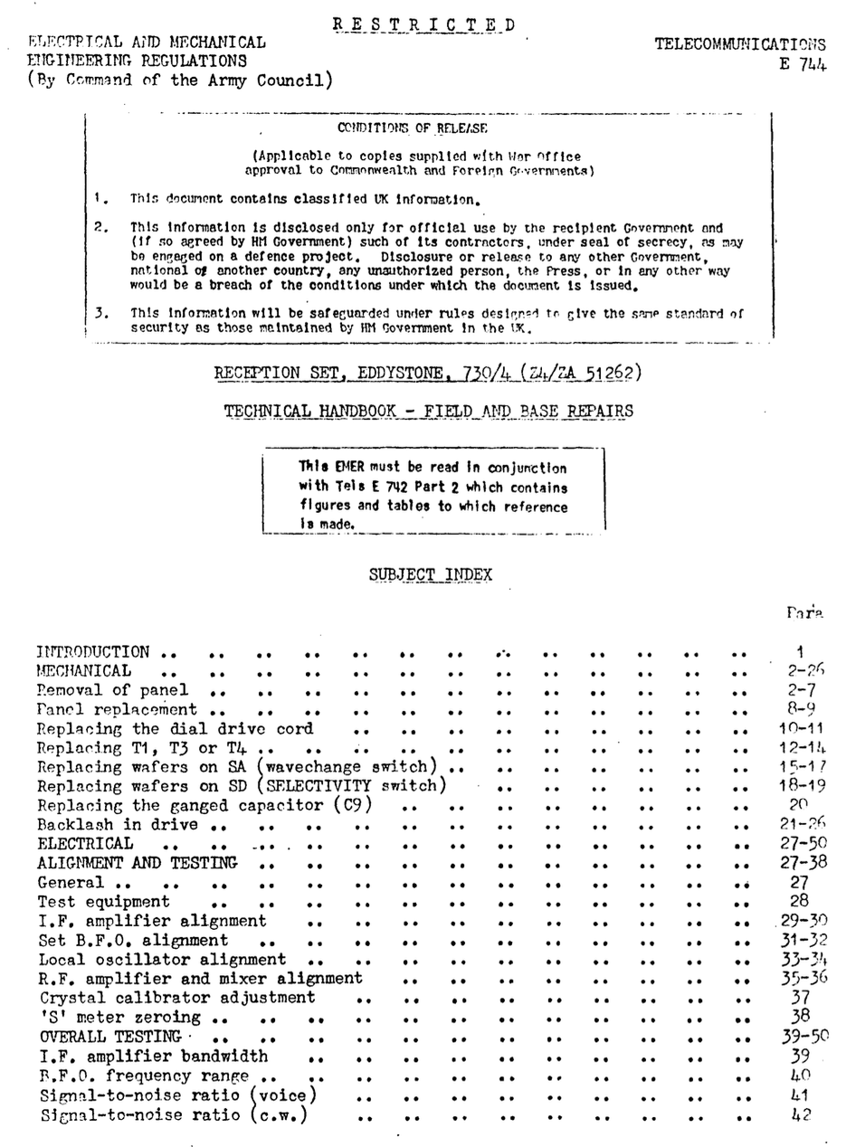 Eddystone Type 730-4 - Military Technical Handbook E-744