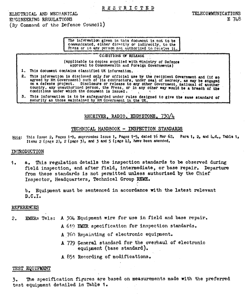 Eddystone Type 730-4 - Military Technical Handbook E-748