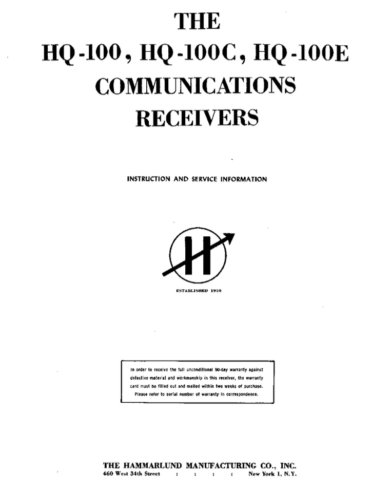 Hammarlund HQ-100 - Instruction and Service Information (Issuer 1)