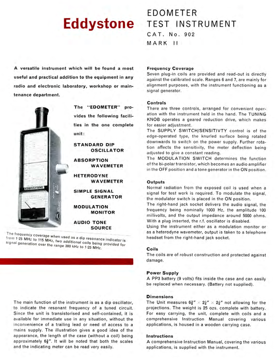 Eddystone Type 902 - Operation Manual and Schematic Diagram