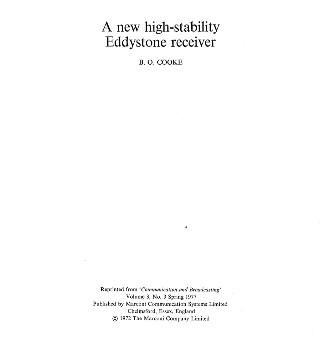 A New High-Stability Eddystone Receiver Article - Communications and Broadcasting 1977-Spring