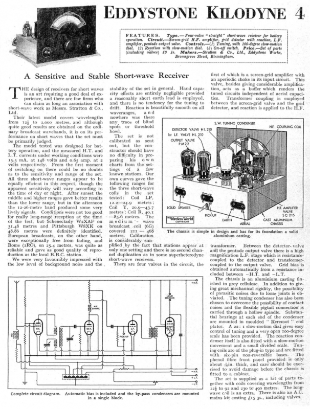 Eddystone Kilodyne Four - Article in Wireless World (1934-04)