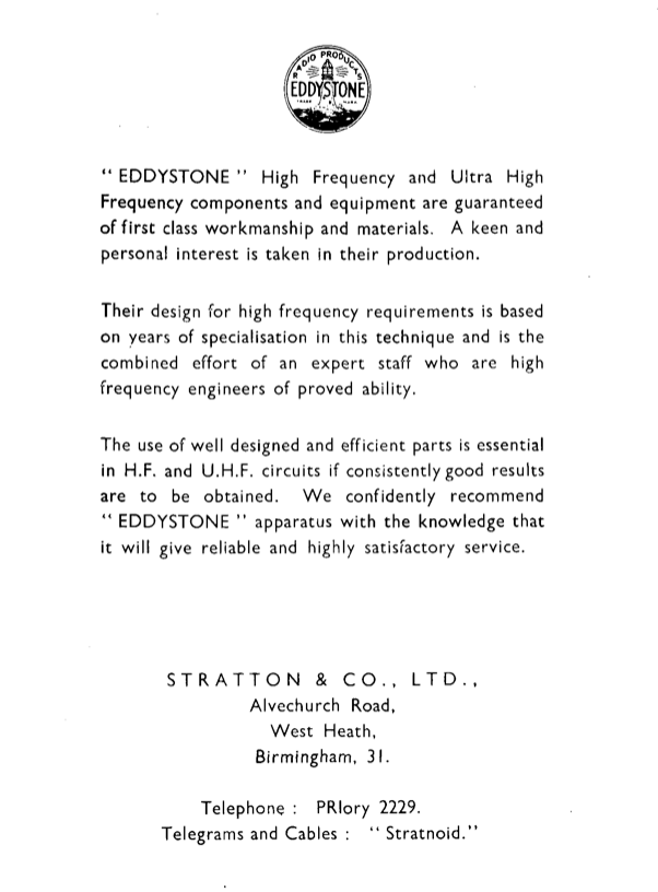 Eddystone Datasheet - Chokes and Insulators