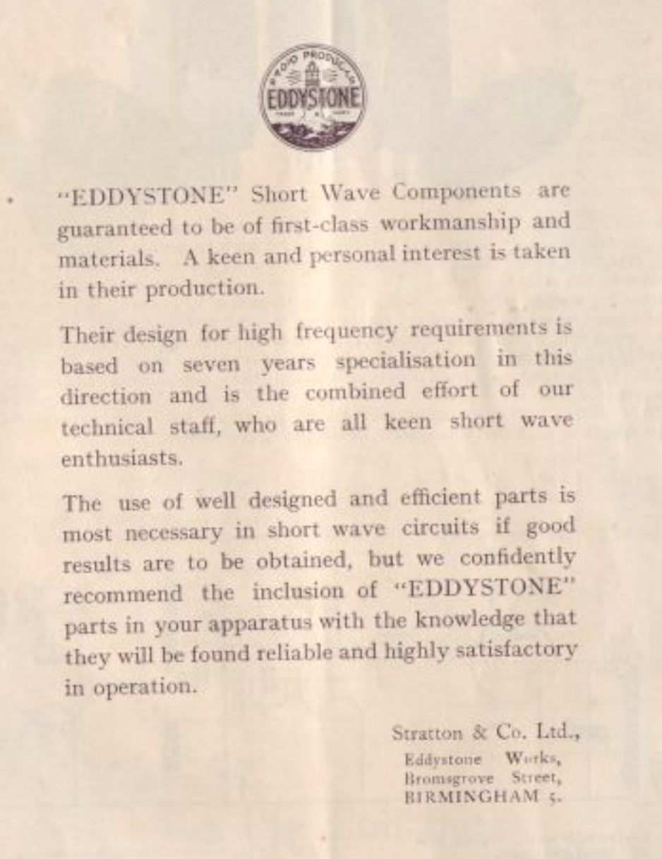 Eddystone Short Wave Components Catalogue (1935)