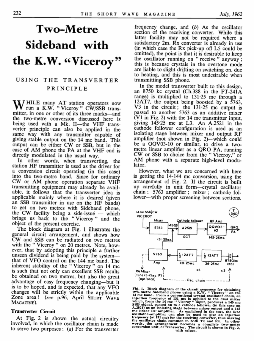 KW Viceroy - 2m Transverter for the KW Viceroy by Shortwave Magazine (1962-07)