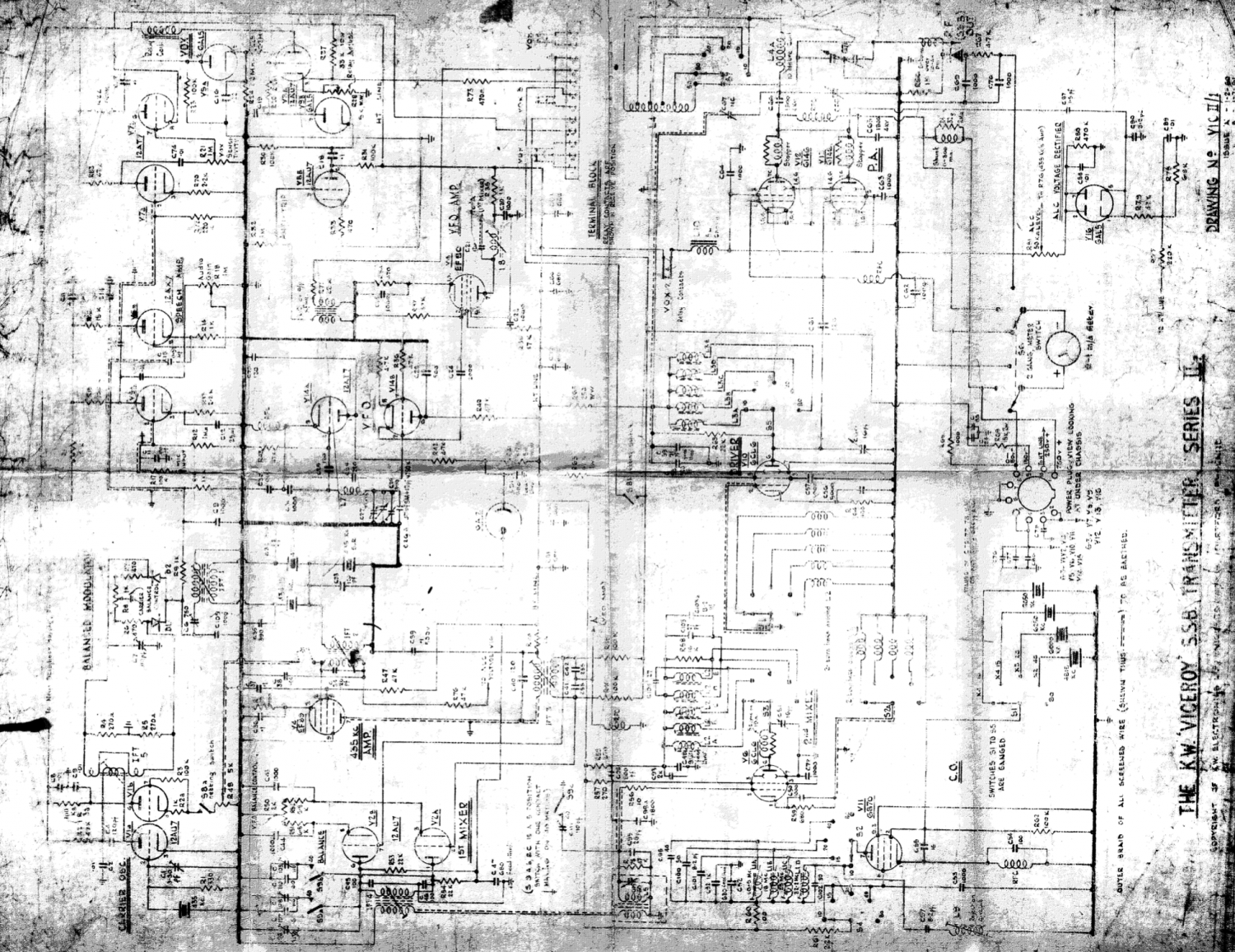 KW Viceroy Mk II - Schematic Diagram (1st July 1961) (Source Roger Bracey G4BZI)