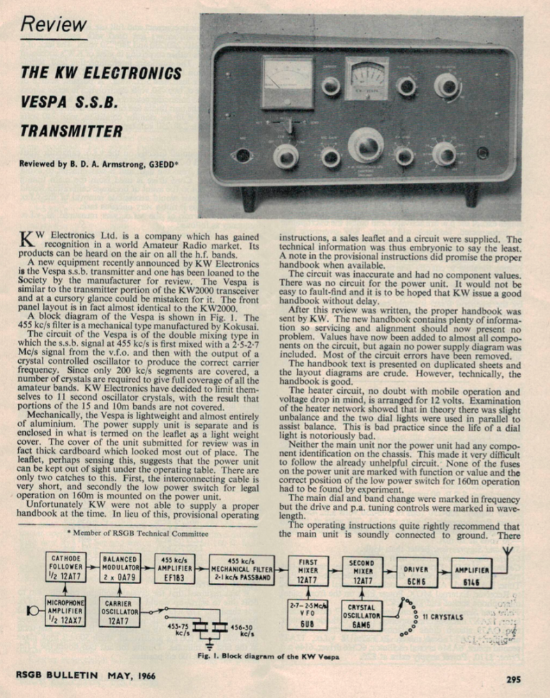 KW Vespa - RSGB Bulletin on the KW Vespa Transmitter (1966-05)