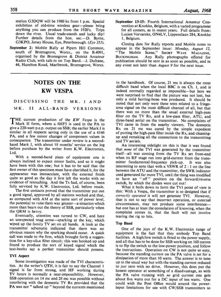 KW Vespa - Transmitter Review by Shortwave Magazine (1968-08)