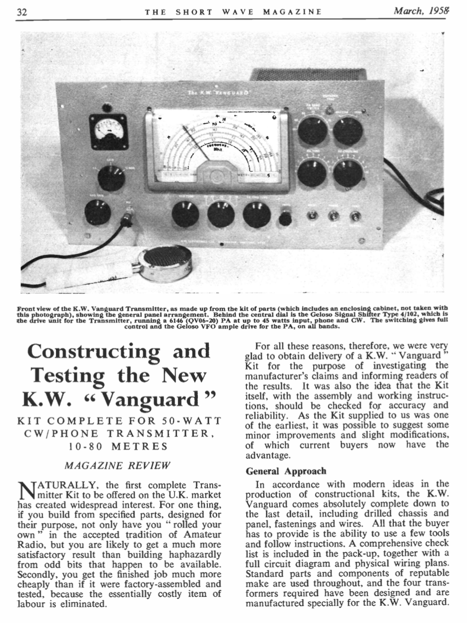 KW Vanguard - Constructing and Testing the New KW Vanguard by Shortwave Magazine (1958-03)