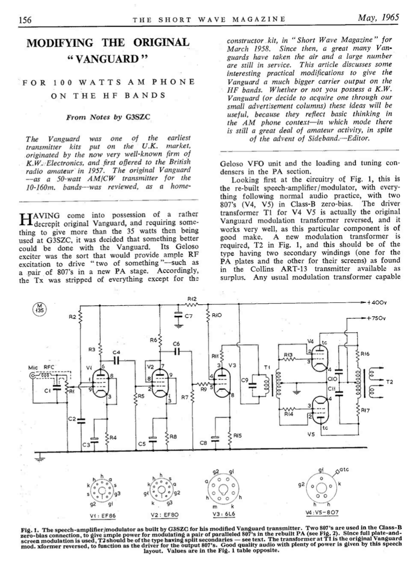 KW Vanguard - Modifications for 100W by Shortwave Magazine (1965-05)