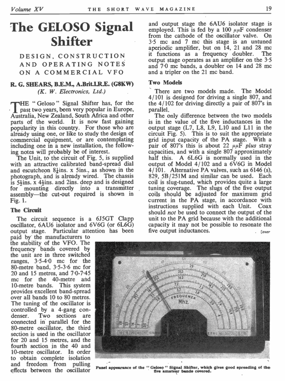 KW Vanguard - The Geloso Signal Shifter VFO 4-102 by Shortwave Magazine (1957-03)