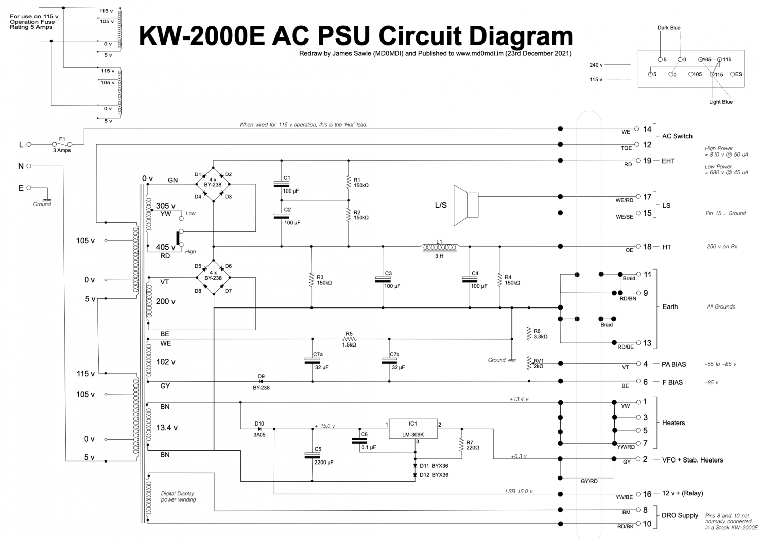 KW-2000E - Power Supply Schematic (By MD0MDI)