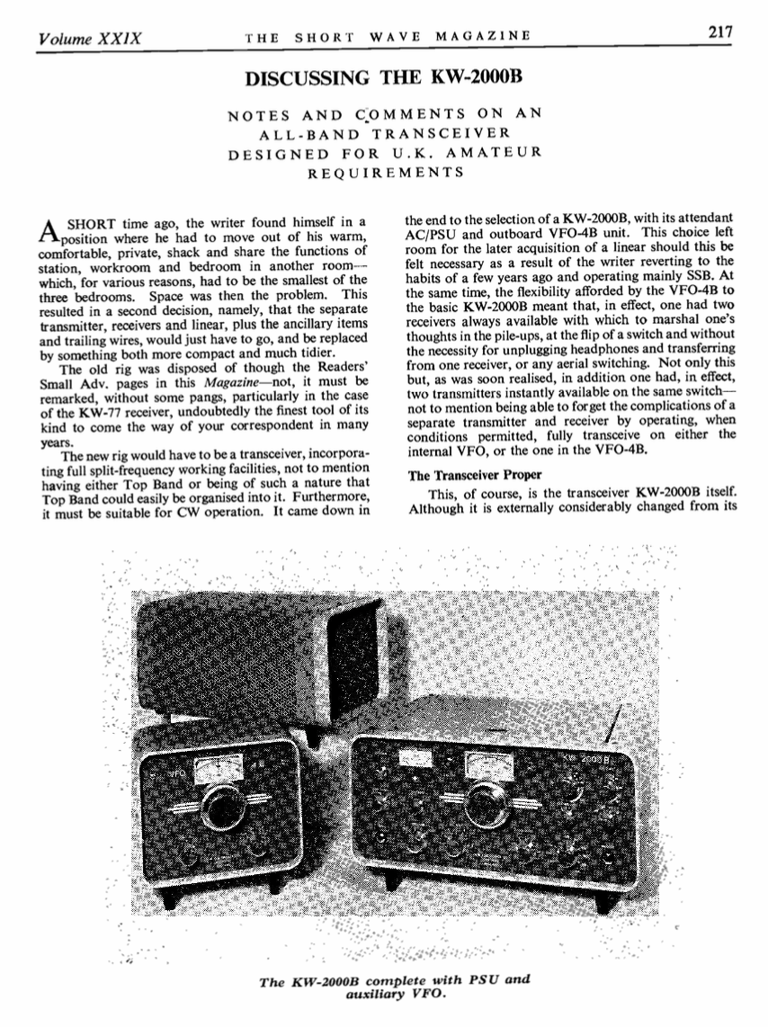 KW-2000B - Discussing the KW 2000B Transceiver by Shortwave Magazine (1971-06)