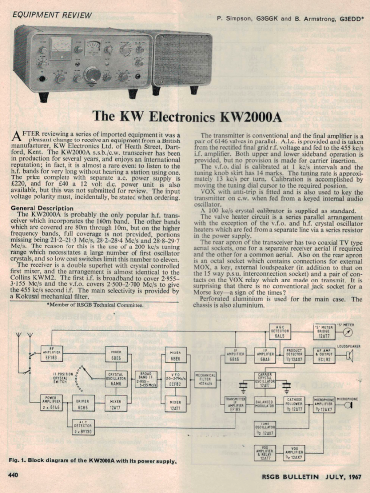 KW-2000A - RSGB Bulletin Review on the KW-2000A Transceiver (1967-07)