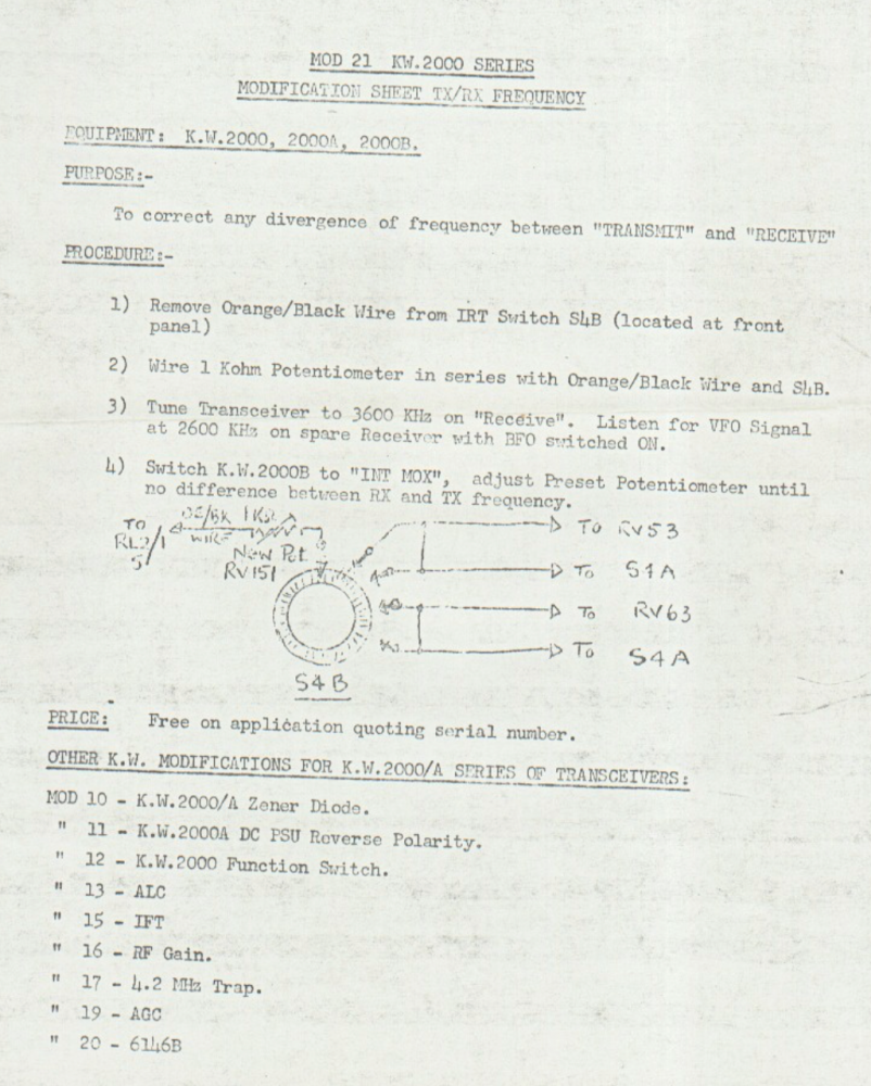 KW-2000A - Factory Mod 21 (Transmit and Receive Frequency Adjustment)