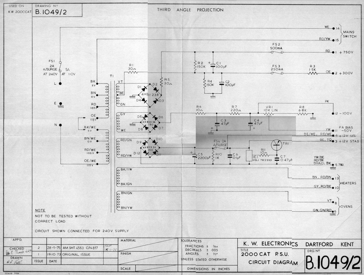 KW 2000CAT - PSU Schematic Diagram (D1049-2)