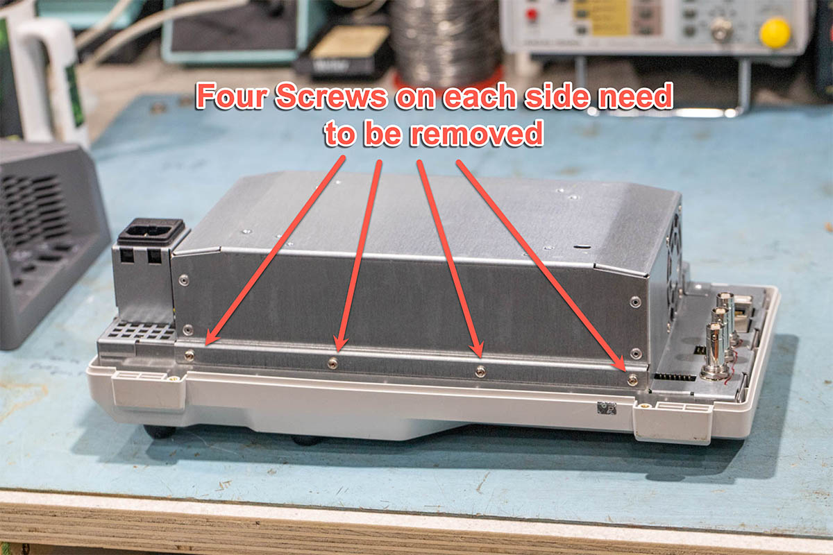 You then need to remove 8 screws in total to remove the power supply module from the main unit of the Rigol DSA815-TG