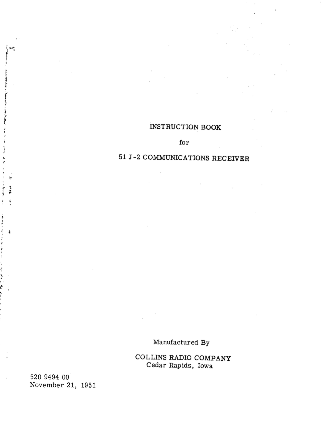Collins 51J-2 Communications Receiver - Instruction Manual