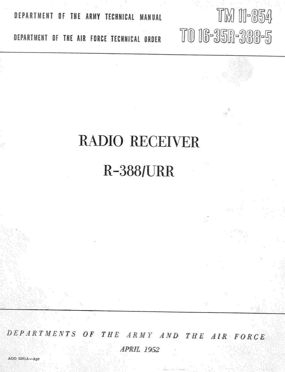 Collins 51J-3 Communications Receiver - Army Instruction Manual (R-388 TM 11-854)