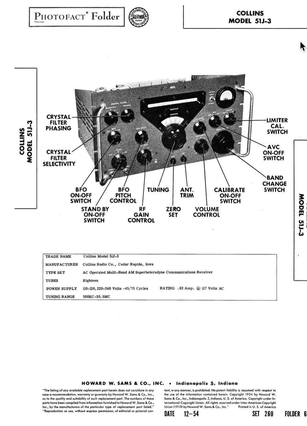 Collins 51J-3 Communications Receiver - SAM's Photofact (Set 240, Folder 6)