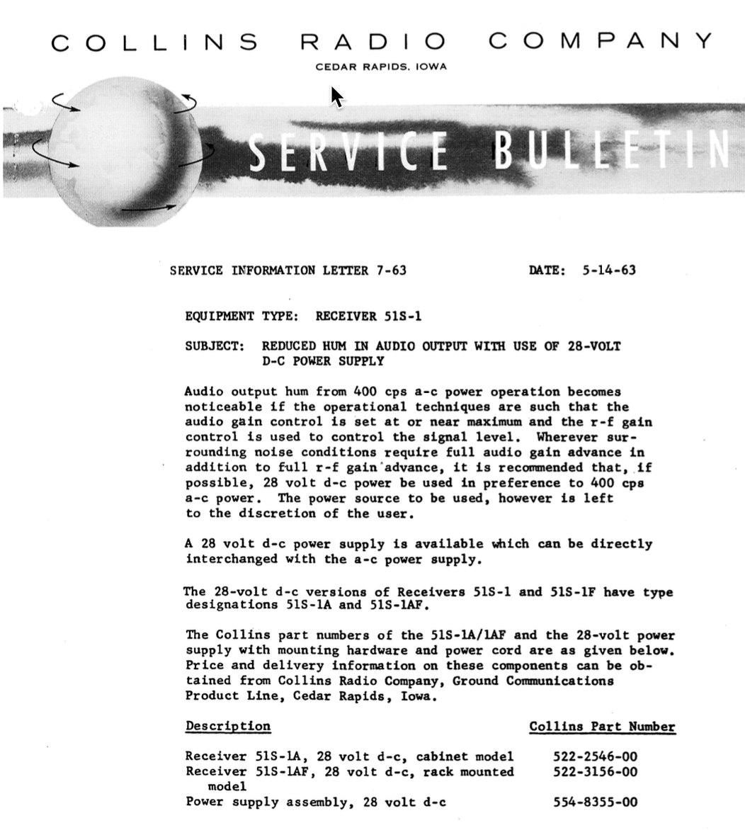 Collins 51S-1 Receiver - Service Bulletin Number 7 (1963-05)