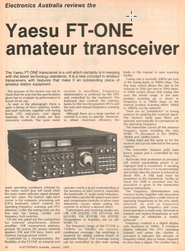 Yaesu FT-ONE - Review by Electronics Australia Magazine (1982-01)