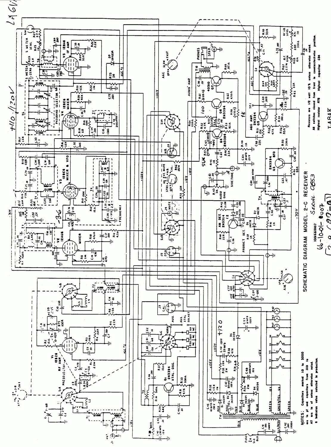 Drake 2-C Receiver - Schematic Diagram 1