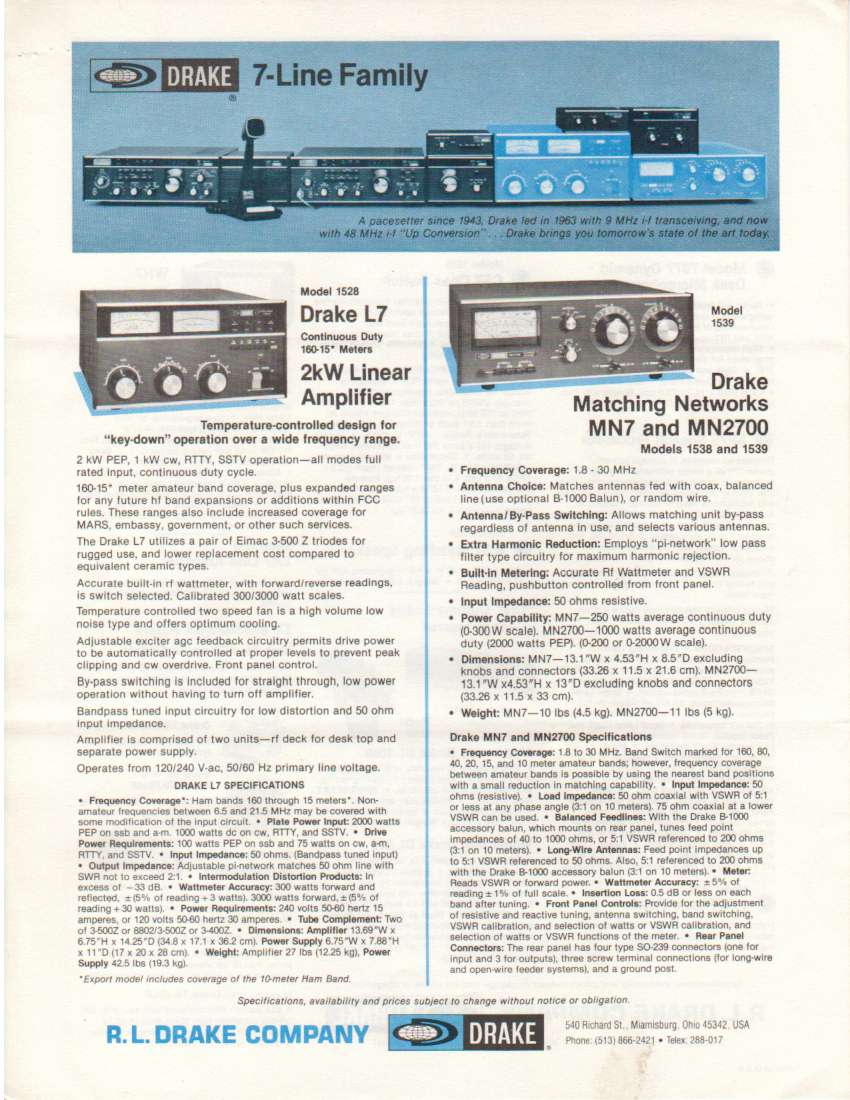 Drake L-7 Amplifier & Accessories Brochure