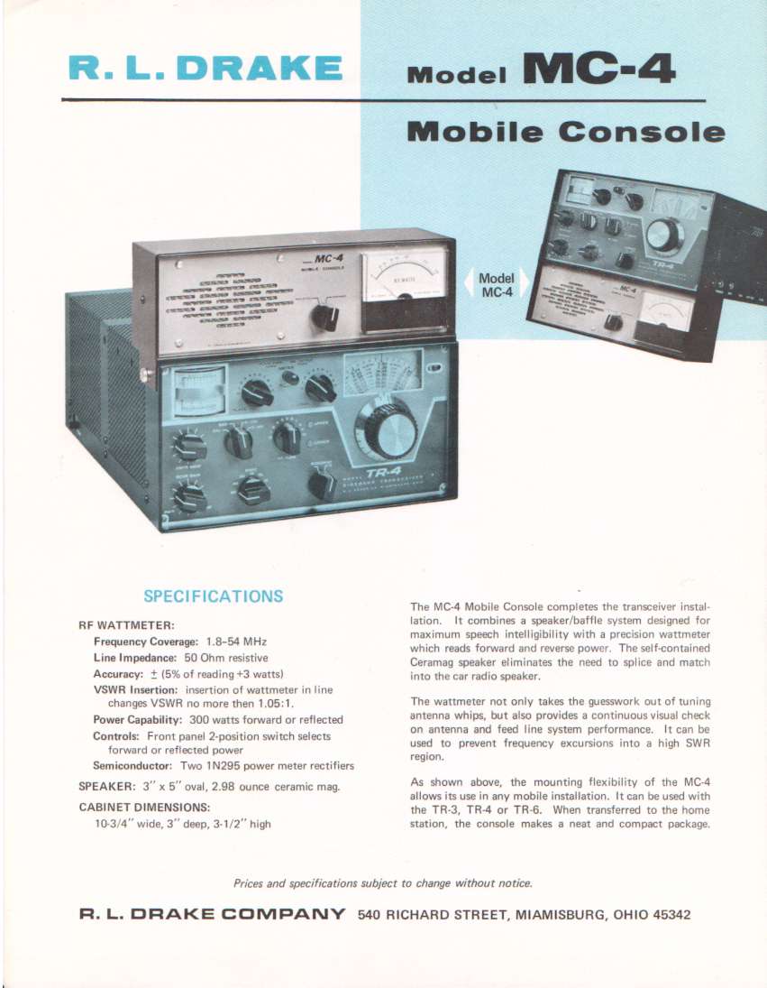 Drake MC-4 Mobile Console - Brochure