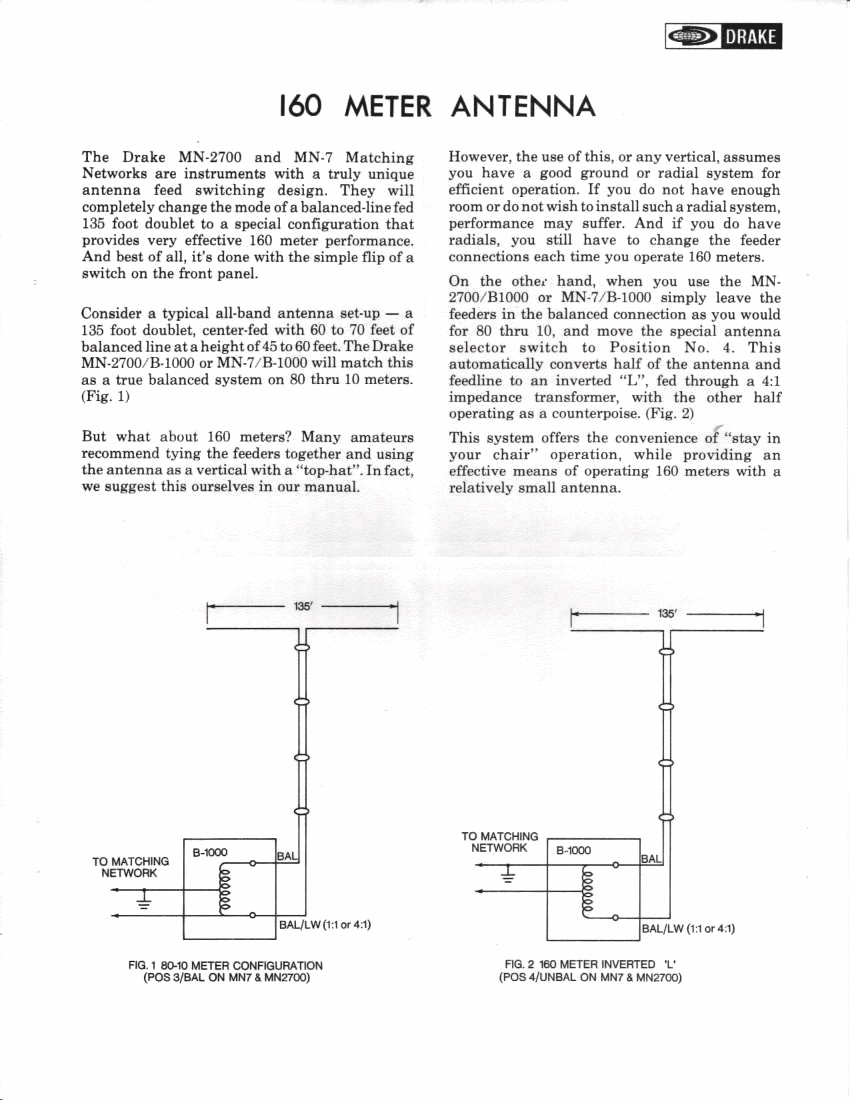 Drake Service Bulletin - 160 Meter Ant using B-1000 Balun