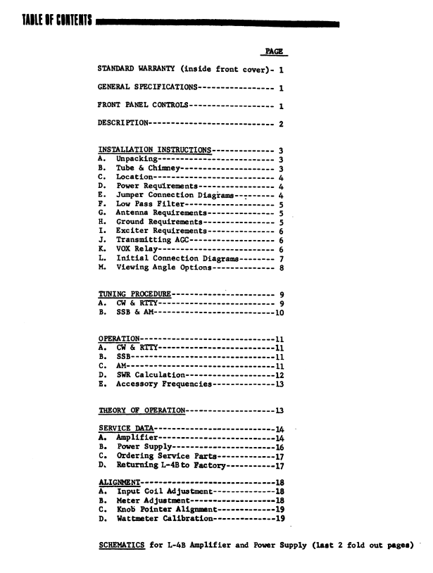 Drake L-4B Linear Amplifier - Instruction Manual 1
