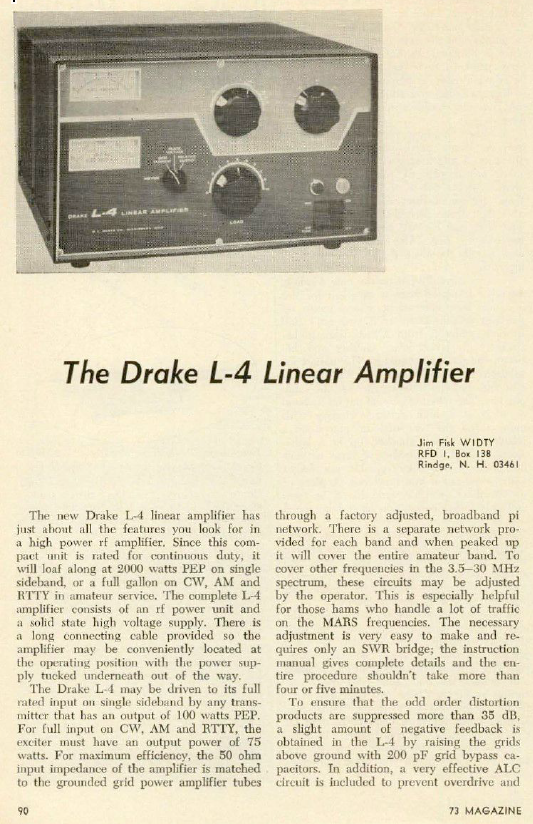 Drake L-4B Linear Amplifier - Review in 73 Magazine (1967-02)