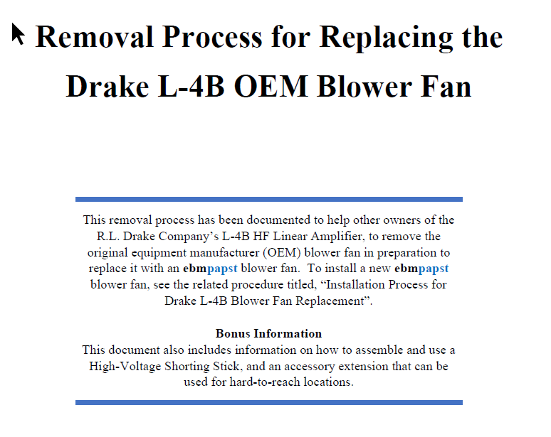 Drake L-4B Linear Amplifier - Removal Process for Replacing the OEM Blower Fan