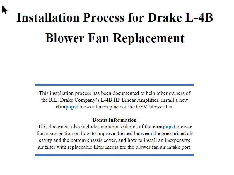 Drake L-4B Linear Amplifier - Installation Process for Blower Fan Replacement