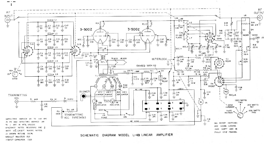 Drake L-4B Linear Amplifier - Schematic Diagram (RF Deck)