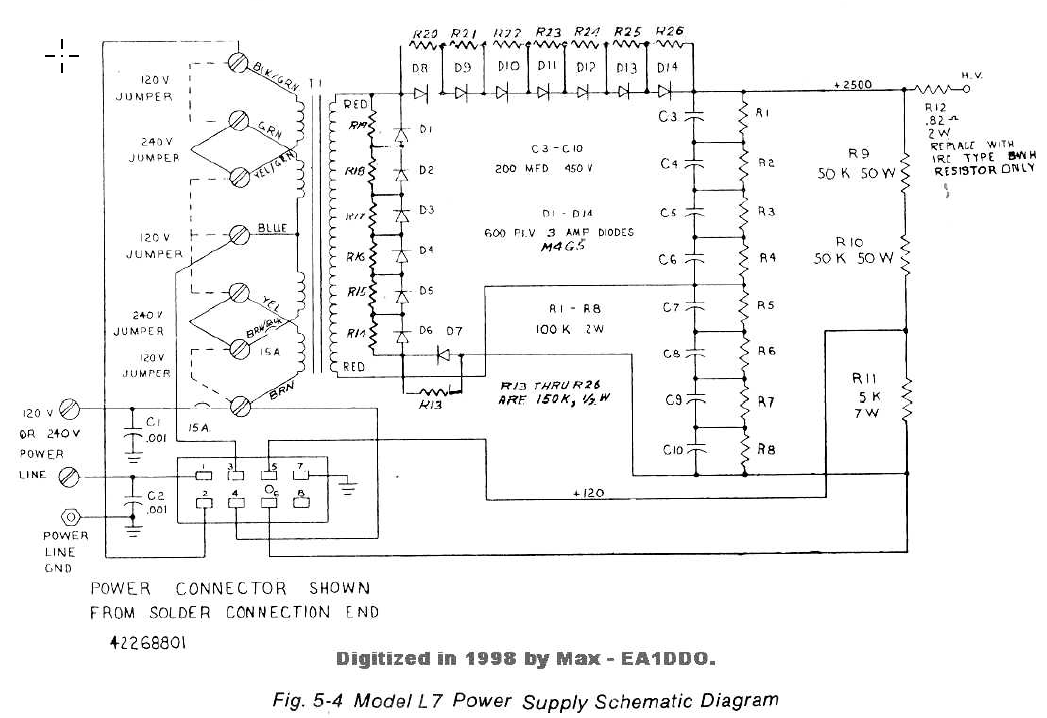 Drake L-7 Linear Amplifier - Schematic Diagram (Power Supply)