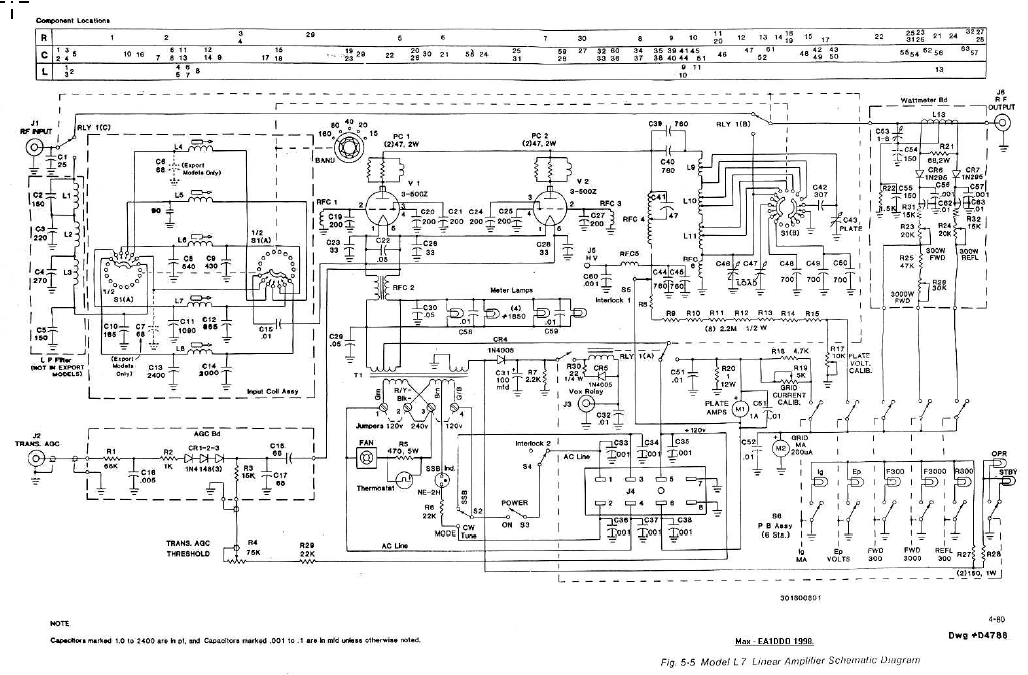 Drake L-7 Linear Amplifier - Schematic Diagram (RF Deck)