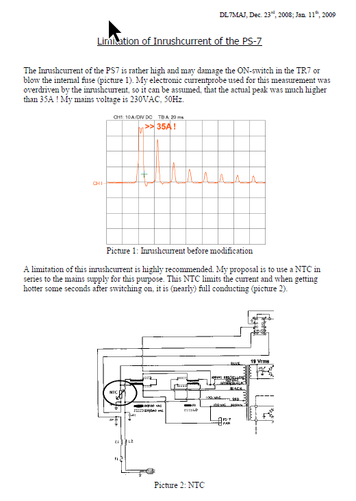 Drake PS-7 - Limitation of In-rush Current by DL7MAJ