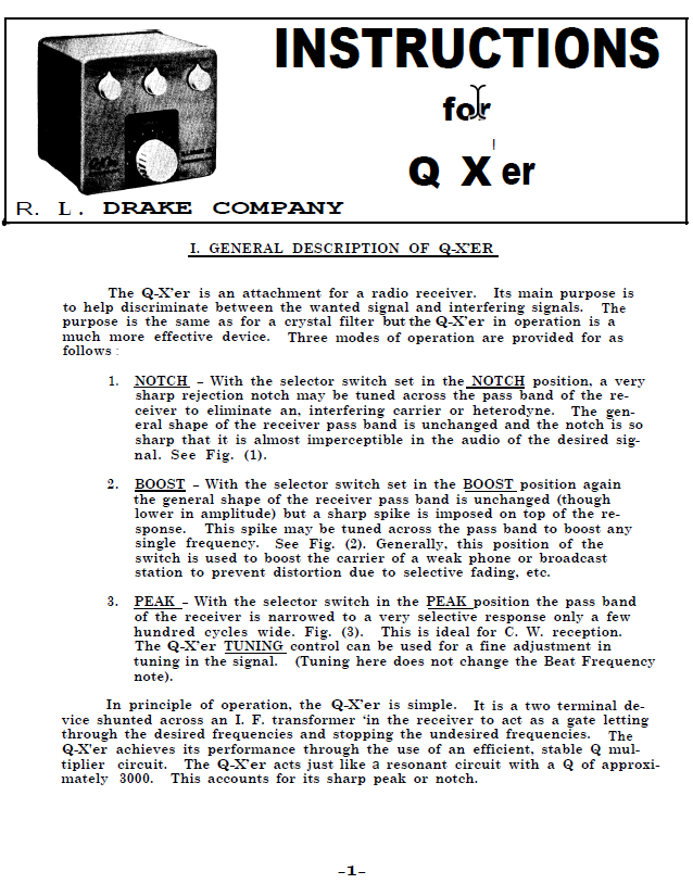 Drake Q-X'er - Instruction Manual