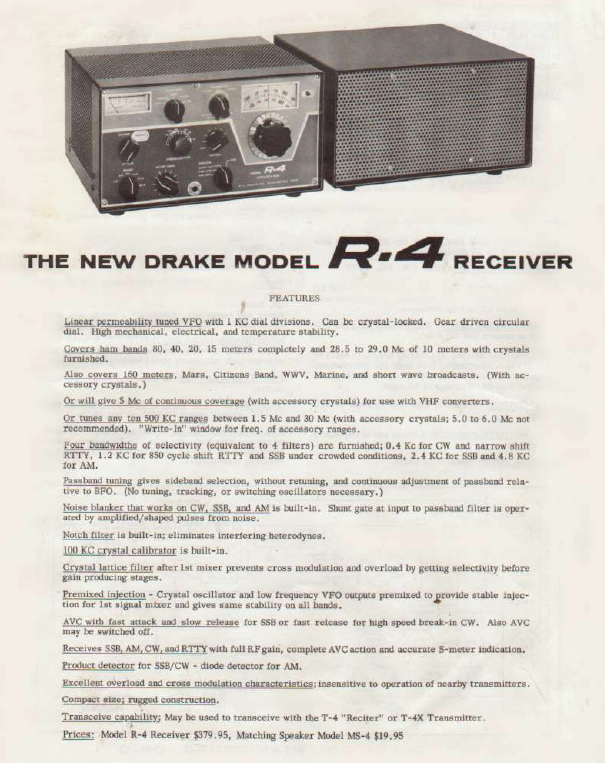Drake R-4 - Original 4 Line Receiver Brochure