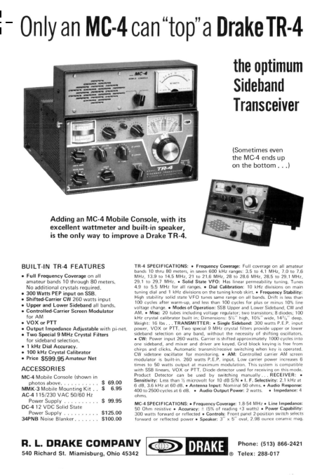 Drake MC-4 Mobile Console - Advert from QST Magazine (1972-07)