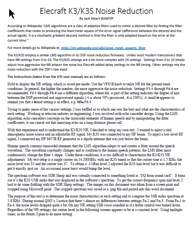 Elecraft K3 - Noise Reduction by Jack Albert (WA9FVP)