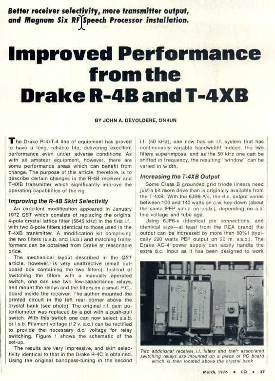 Drake R-4B - Modification to Improve Performance by CQ Magazine (1976-03)
