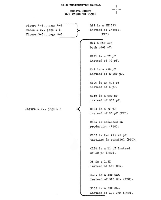 Drake R-4C - Instruction Manual Errata (21000 to 25900)