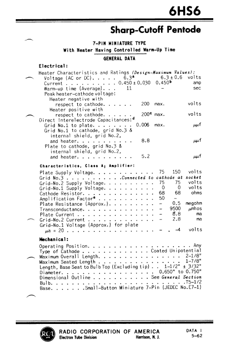 6HS6 RCA Datasheet