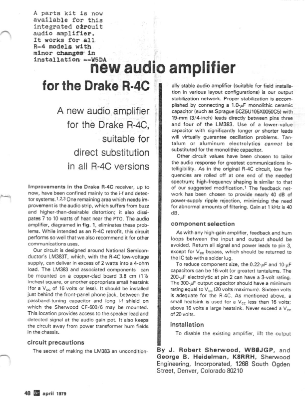 Drake R-4C - Sherwood Audio Amp Documentation from Sartori Associates 1