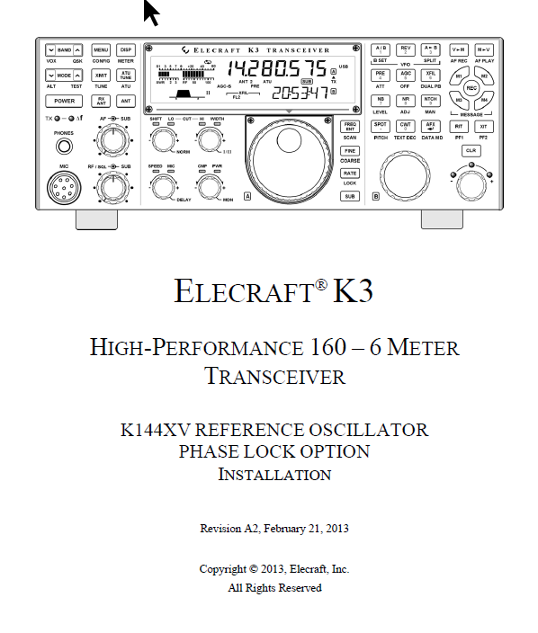 Elecraft K3 - K144XV Reference Oscillator Phase Lock Option Installation Manual - Rev A2 (E740155)