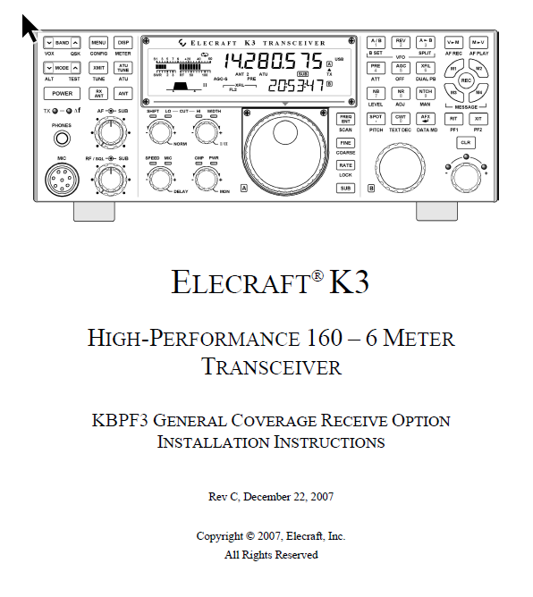 Elecraft K3 - KBPF3 General Coverage Receive Option Installation Instructions - Rev. C