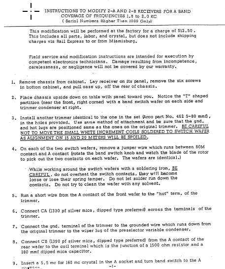 Drake 2-A - Instructions for Modify Receivers for Extended Coverage