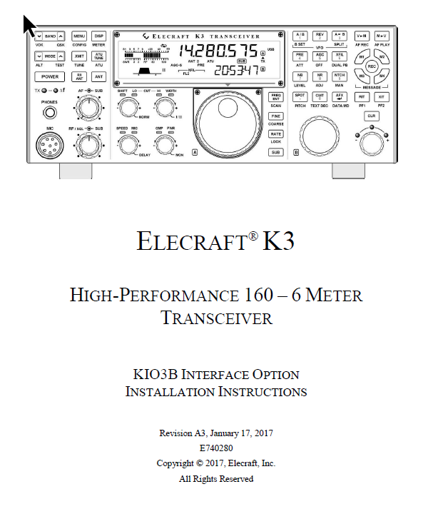 Elecraft K3 - KIO3B Interface Option Installation Instructions - Rev. A3